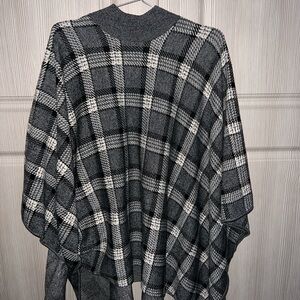 Theory Black and Gray Plaid Turtleneck Sweater